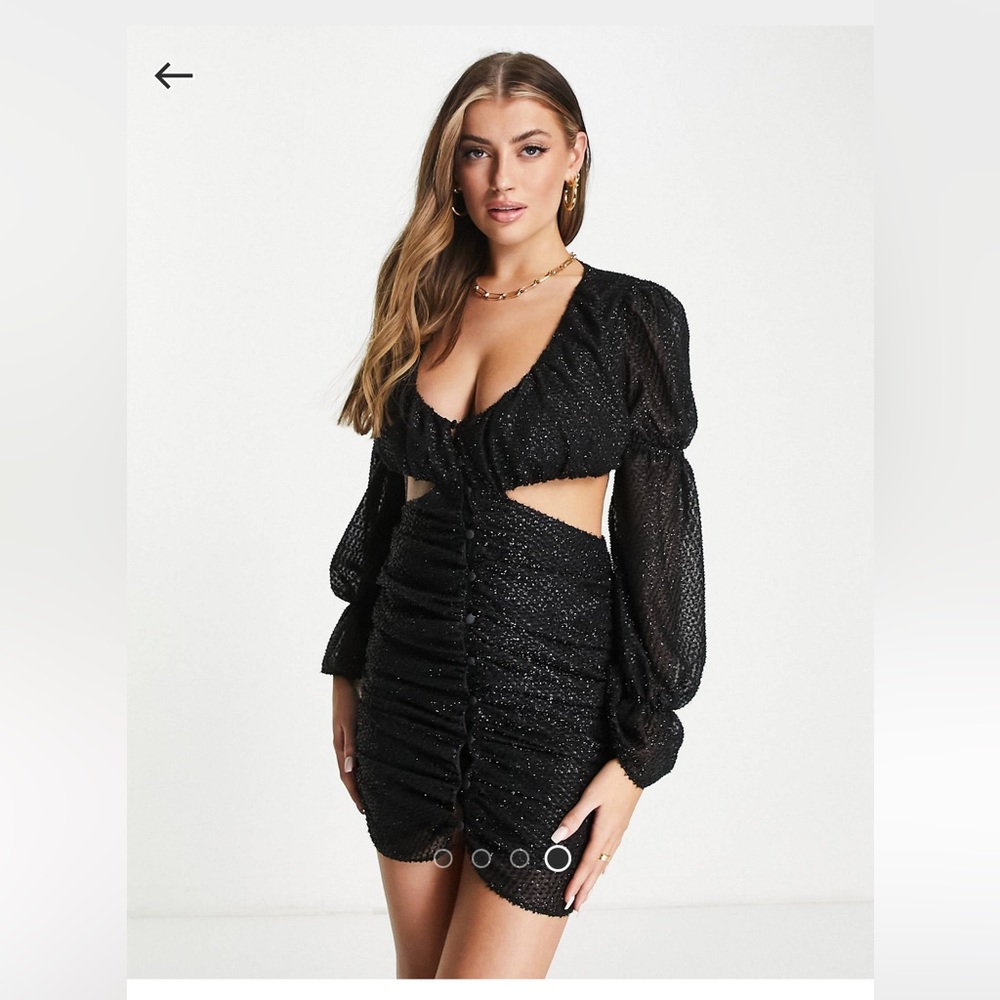 NWT ASOS textured button front ruched cut out mini dress in black